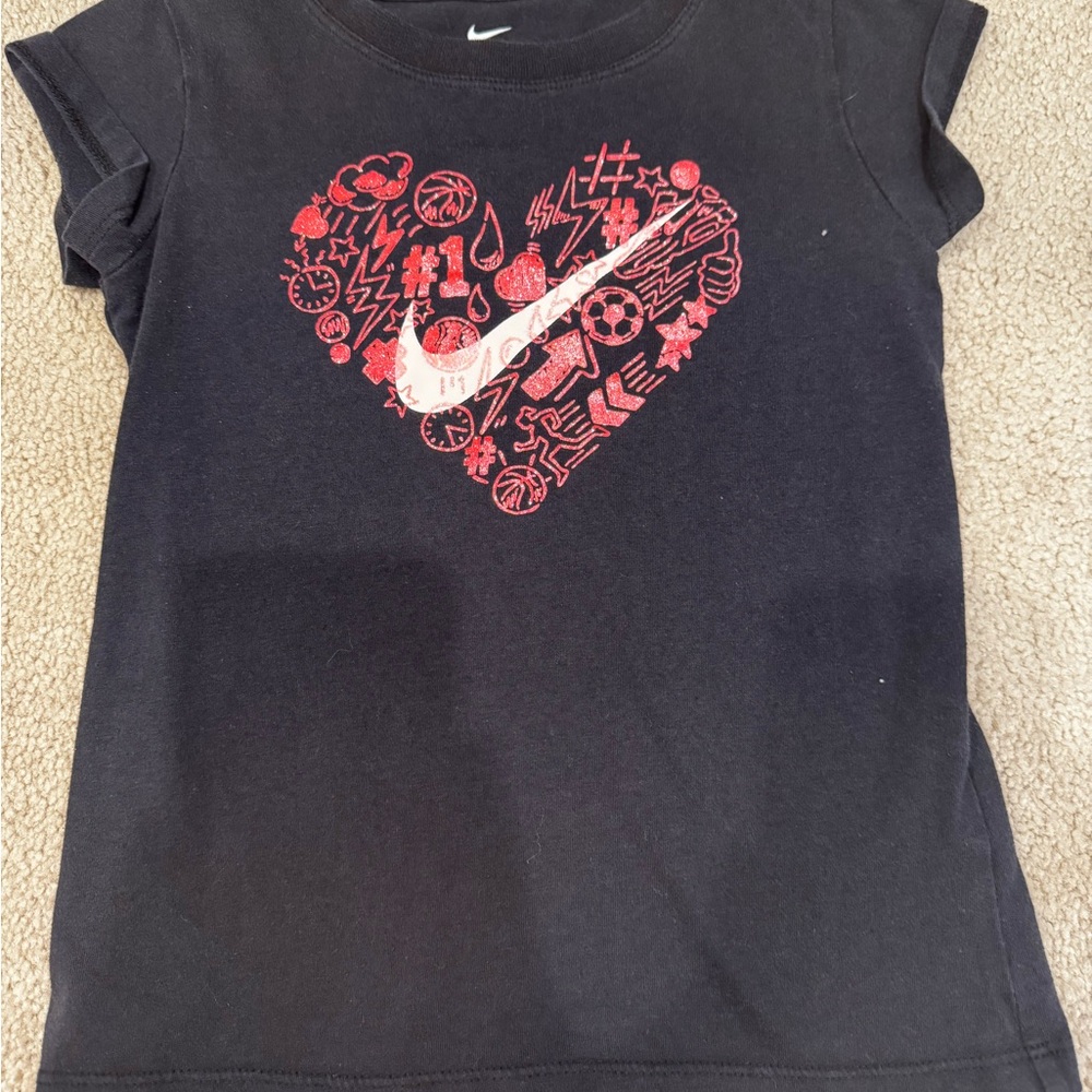 Nike Kids Black Tee with Red Graphic Heart